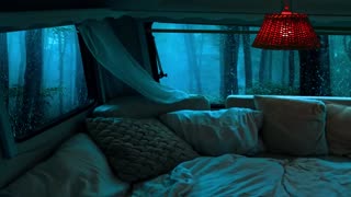 sleeping in the camper van in the rain