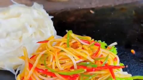 Chinese burger Stir-fried shredded potatoes on slate