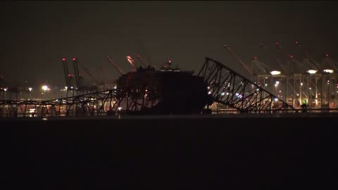 Cargo ship collides with the Francis Scott Key bridge in Baltimore Maryland total collapse