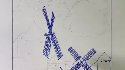 Complete the drawing of two windmills
