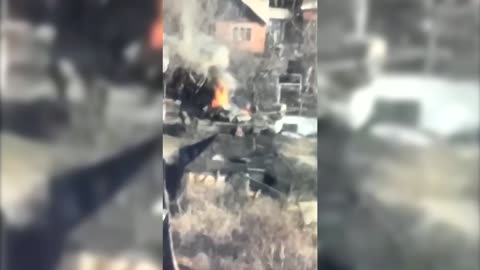 Burning Russian Soldier Runs From Destroyed Tank