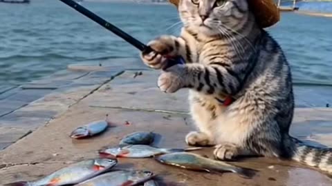 You have never seen cats catching fish like this very funny