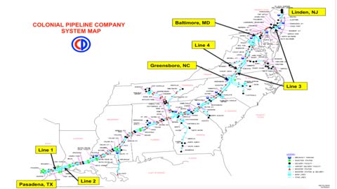 Map of Colonial Pipeline hacked by Darkside