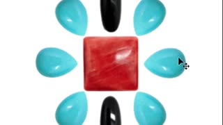 Natural turquoise pear cab and red spiny oyster square cab with onyx oval cabochon