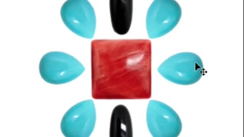 Natural turquoise pear cab and red spiny oyster square cab with onyx oval cabochon