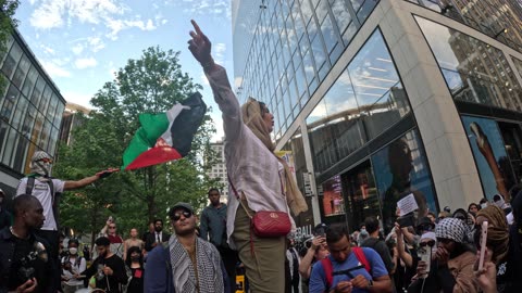 Palestinian Nerdeen Kiswani outside Pennsylvania Station in New York City.