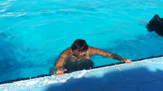 Funny Boy Face Emotions During Swimming Time