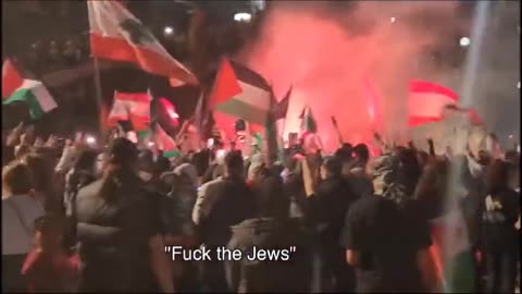 Crowds chanting "gas the Jews" at the Sydney Opera House.
