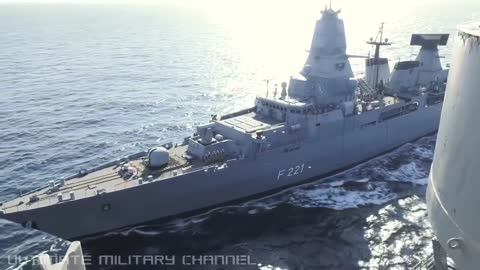 German Navy Sachsen-Class Frigate Replenished-At-Sea By GIGANTIC AMERICAN SUPERCARRIER!