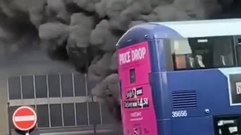 Electric Bus on fire, in Bradford, UK