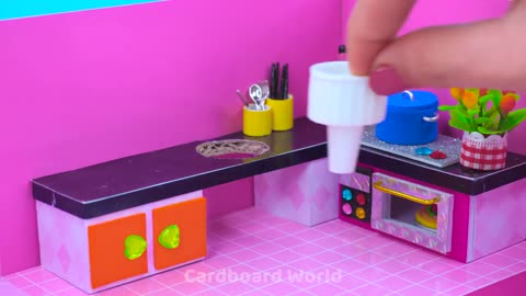 EASY How To Make Cutest Pink Bunny House with Bunk Bed from Cardboard DIY Miniature Housep6
