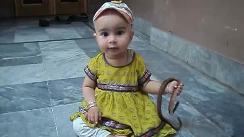 Baby play with a living snake !