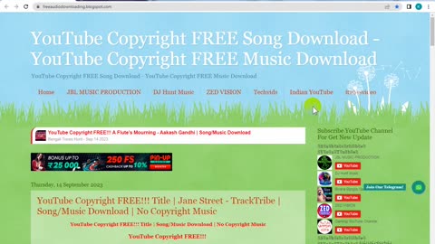 YouTube Copyright Free Song Blogger Website Interface