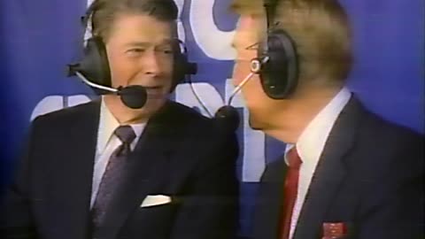 July 11, 1989 - Former President Ronald Reagan in Booth for Baseball All-Star Game