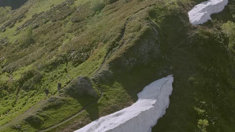 High Angle Footage Of A Mountain Peak With Snow Residue