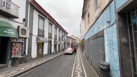 Ponta Delgada Walk on cloudy Saturday, Sao Miguel Azores Portugal - 23.03.2024 #açores