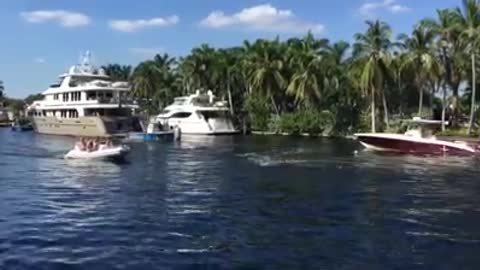 Upstream yacht in New River, Fort Lauderdale.