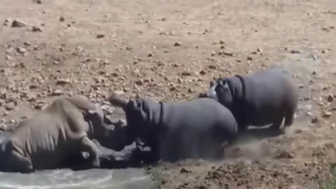 Mother Rhino's Brave Stand: Defending her Baby from Savage Lion Attack!"