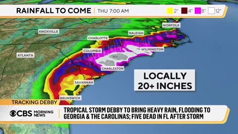 At least 5 dead in Florida as Debby continues track up East Coast