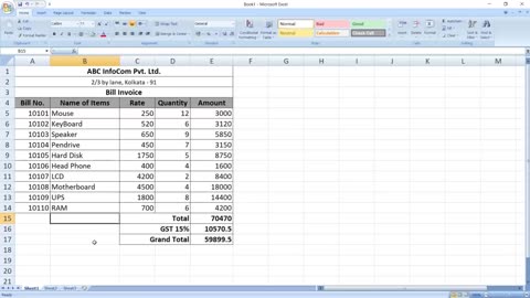 how to entry bill in ms excel office