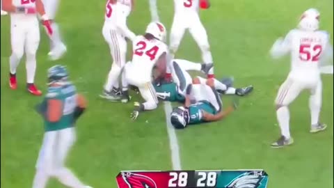 Devonta Smith Watch as the defender falls into the outside of his leg while he’s engaged blocking