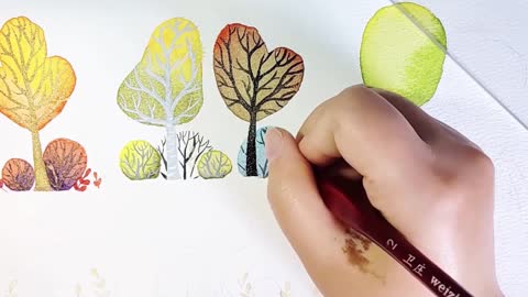 Junior high school teacher painting teacher's work: watercolor illustration of tree