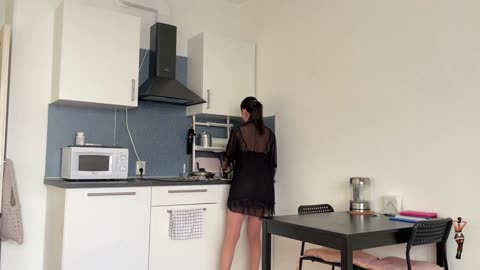 Kira #8: Wiping and Cleaning Kitchen (in Black Lingerie)
