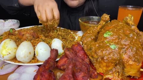 ASMR EATING CHICKEN BIRYANI,CHICKEN LEG PIECE,WHOLE CHICKEN CURRY,EGGS FRIED CHICKEN *EATING VIDEO*