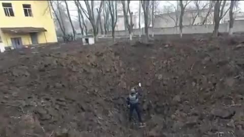 The size of crater from the bomb that fell near a hospital in Ukraine's Mariupol