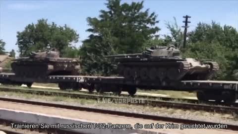 Auf der Krim wurde ein Zug mit russischen Panzern T-72 und BMP-3 gesichtet, der sich in Richtung Ch