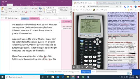 Two Sample T-Test on the TI84