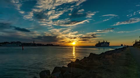 Ship Cruising During Sunset