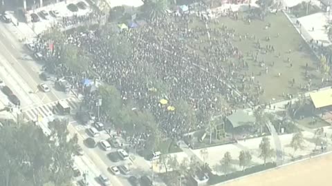 Protesters gather in downtown L.A.'s Grand Park to protest against vaccination mandates.