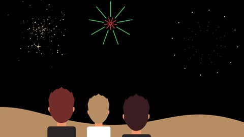 2D: 3 Males Watching Fireworks in the Desert