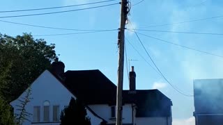 Electric Post Sparks and Catches Fire