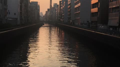 Sunset Seen in Dotonbori, Osaka