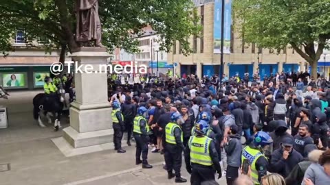 Counter protest attempts to breach police kettle outside Bolton Town Hall enough is enough protest