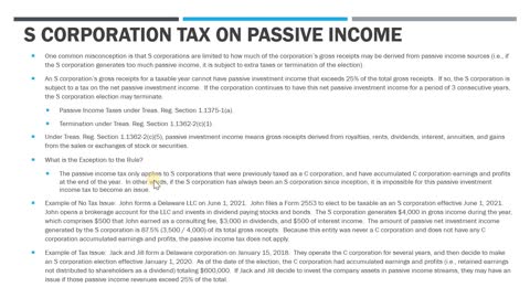 S Corporation's Subject to Passive Income Taxes