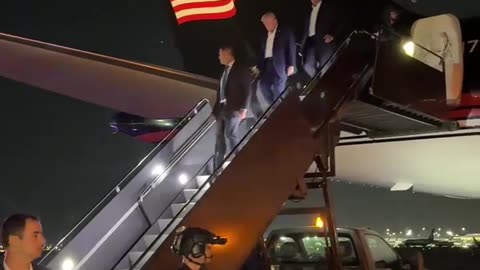Donald Trump Walks Down Trump Force One Stairs After Surviving