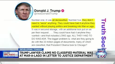 Lawyer for President Trump claims no classified material was at Mar-A-Lago