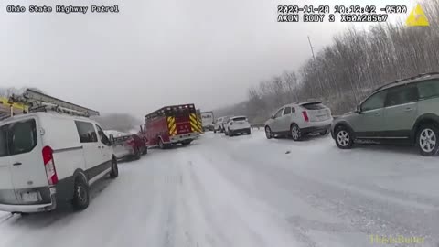 Ohio State Police release dashcam as a 13-vehicle pile up happens