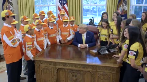 Little league championship team meets Trump