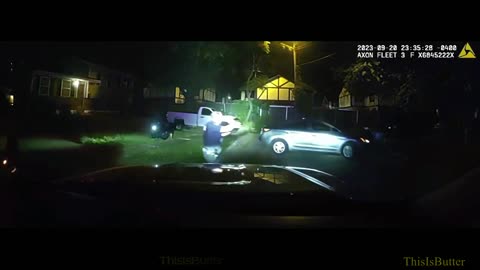 Body and dash cam show stolen vehicle suspect run down officer during pursuit, passenger arrested