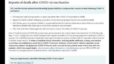 CDC Reports VAERS received 4,647 reports of death in USA after received Covid-19 Vaccine