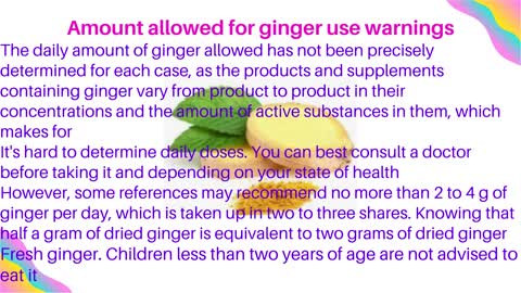 Amount allowed for ginger use warnings