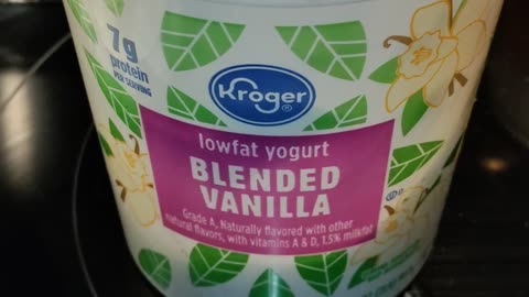 Eating Kroger Blended Vanilla Lowfat Yogurt, Dbn, MI, 11/17/23