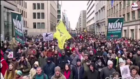 Belgium, Brussels vaccine passport/mandate protests Jan. 9, 2022