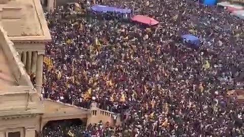 Angry and hungry crowd storms and conquers the president's palace in the capital Colombo Sri Lanka