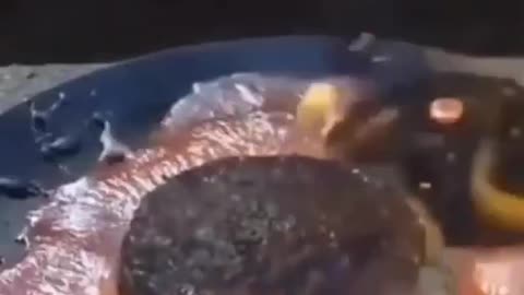 what’s happens when molten copper liquid is poured over a McDonald’s Big Mac burger