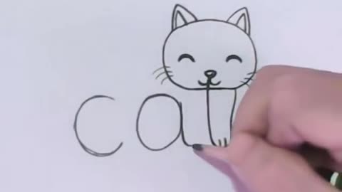 How to write the cat word and turn it into a cat drawing